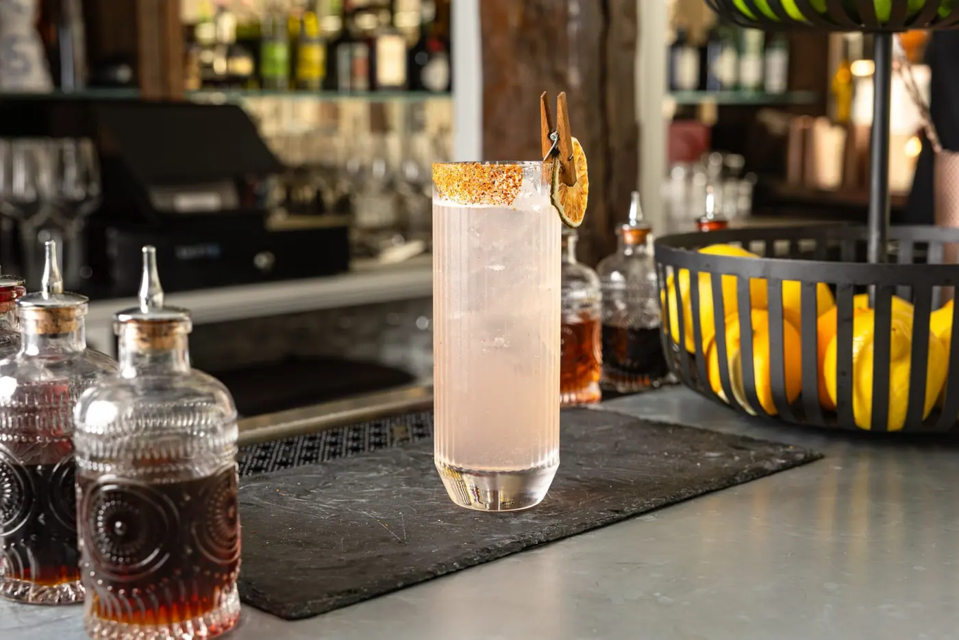 A cocktail on the bar